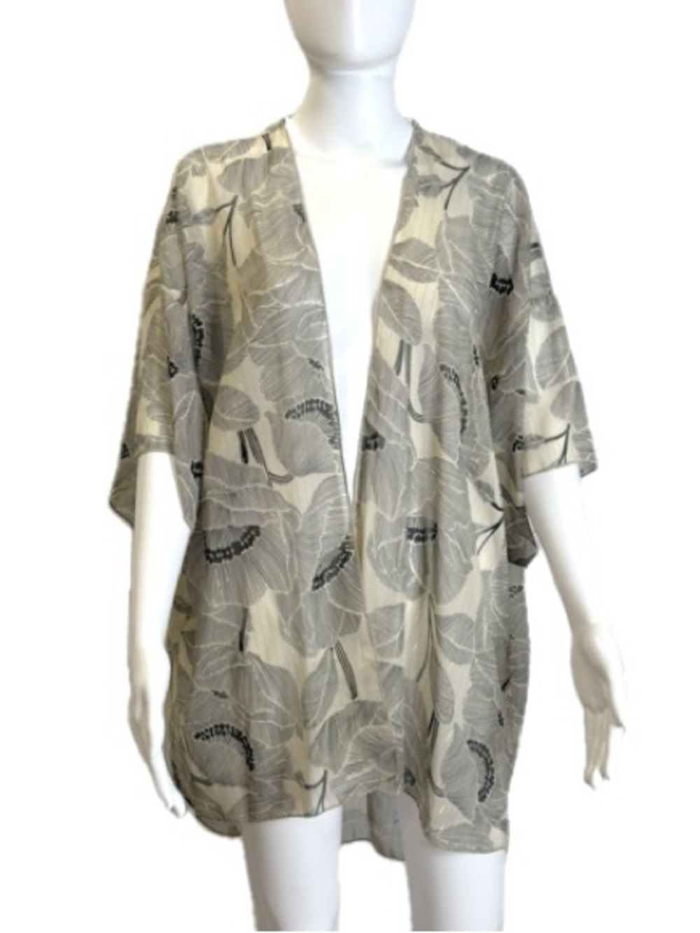 emory park Sheer Floral Gold Metallic Thread Kimono Top OS Beach Swim Cover Up